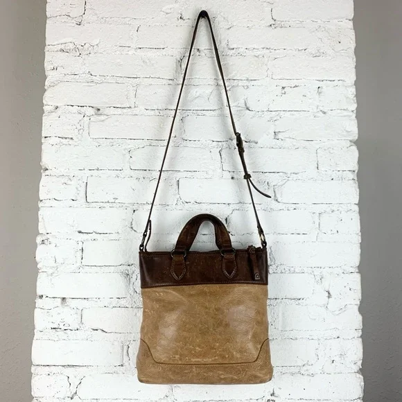 Frye Melissa Small Tote Crossbody Two Tone Brown Leather Purse Bag - Picture 2 of 15